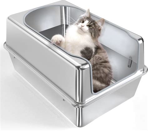 high-sided stainless steel litter box|stainless steel corner litter box.